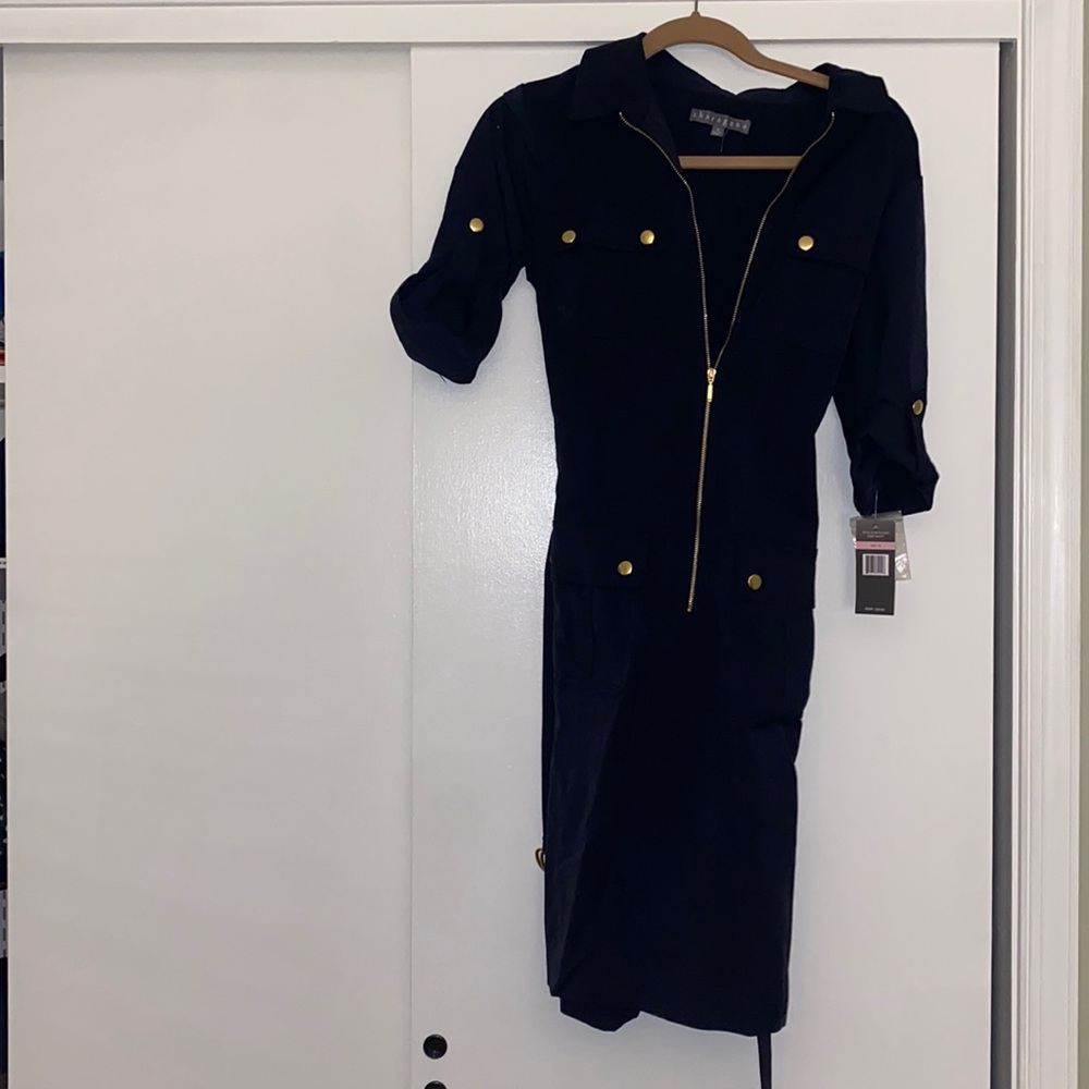 NWB: Blue Zipper Belt Dress